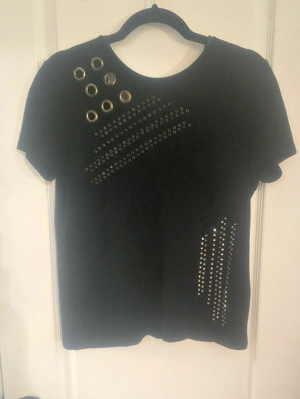 Zara Embellished Short Sleeve Top in Black Size Medium